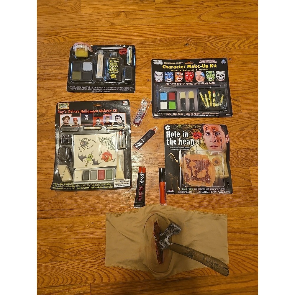 HALLOWEEN MAKEUP DELUXE KIT LOT ZOMBIE Vampire Hole In Head Bursting Chest Wound